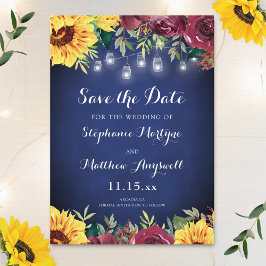 Navy Blue Sunflower Mason Jar Wedding Save The Date