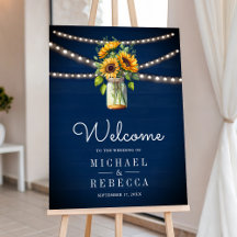 Navy Blue Sunflower Mason Jar Wedding Welcome Sign