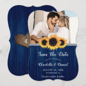 Navy Blue Sunflower Red de datum fotokaarten Save The Date (Voorkant / Achterkant)