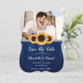 Navy Blue Sunflower Red de datum fotokaarten Save The Date (Staand voorkant)
