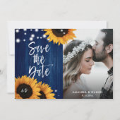 Navy Blue Sunflower Red de datum fotokaarten Save The Date (Voorkant)