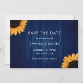Navy Blue Sunflower Red de datum fotokaarten Save The Date (Achterkant)