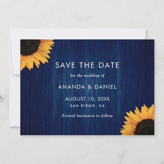 Navy Blue Sunflower Red de datum fotokaarten Save The Date (Achterkant)