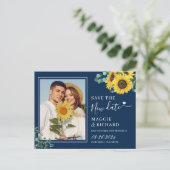 Navy Blue Sunflower Red onze nieuwe foto op datum Briefkaart (Staand voorkant)