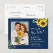 Navy Blue Sunflower Red onze nieuwe foto op datum Briefkaart (Voorkant / Achterkant)