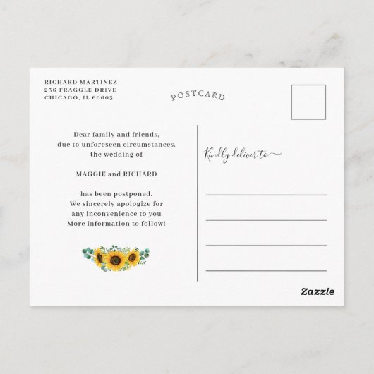 Navy Blue Sunflower Red onze nieuwe foto op datum Briefkaart (Achterkant)