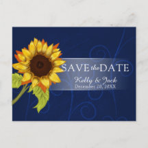 Navy Blue Sunflower/RSVP Wedding Briefkaart