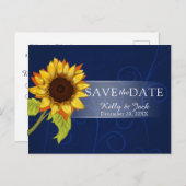 Navy Blue Sunflower/RSVP Wedding Briefkaart (Voorkant / Achterkant)