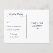 Navy Blue Sunflower/RSVP Wedding Briefkaart (Achterkant)