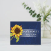 Navy Blue Sunflower/RSVP Wedding Briefkaart (Staand voorkant)