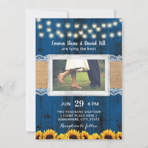 Navy Blue Sunflower Rustc Wedding Foto Kaart
