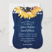 Navy Blue Sunflower Rustic Barn Wood Weddenschap Kaart (Voorkant)