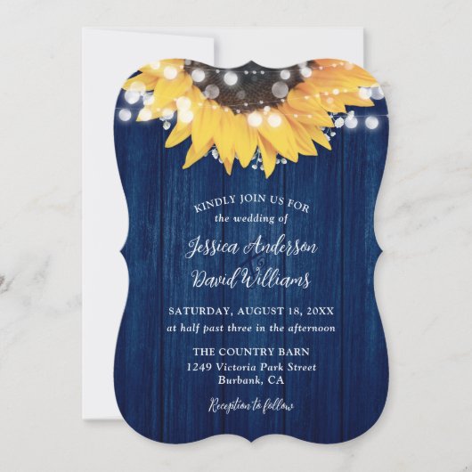 Navy Blue Sunflower Rustic Barn Wood Weddenschap Kaart (Voorkant)