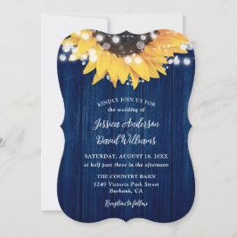 Navy Blue Sunflower Rustic Barn Wood Weddenschap Kaart
