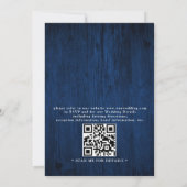 Navy Blue Sunflower Rustic Budget QR Code Wedding Kaart (Achterkant)