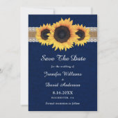 Navy Blue Sunflower Rustic Burlap Wedding Save The Date (Voorkant)
