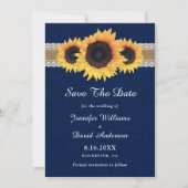 Navy Blue Sunflower Rustic Burlap Wedding Save The Date (Voorkant)