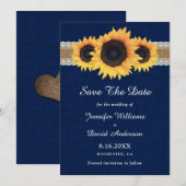 Navy Blue Sunflower Rustic Burlap Wedding Save The Date (Voorkant / Achterkant)