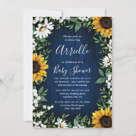 Navy Blue Sunflower Rustic Country Baby shower Kaart