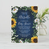 Navy Blue Sunflower Rustic Country Baby shower Kaart (Staand voorkant)