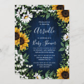 Navy Blue Sunflower Rustic Country Baby shower Kaart (Voorkant / Achterkant)