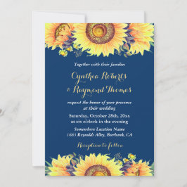 Navy Blue Sunflower Rustic Romantic Wedding Kaart