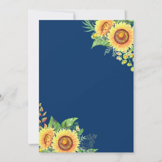 Navy Blue Sunflower Rustic Romantic Wedding Kaart (Achterkant)