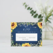 Navy Blue Sunflower Rustic RSVP (Staand voorkant)