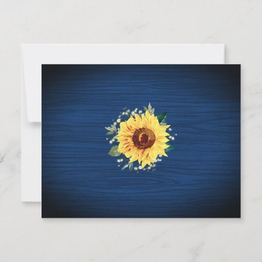 Navy Blue Sunflower Rustic RSVP (Achterkant)