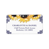 Navy Blue Sunflower Rustic Wedding Address Labels (Voorkant)