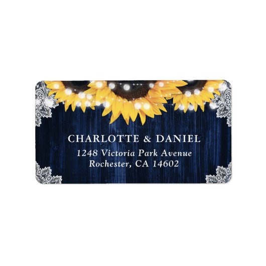 Navy Blue Sunflower Rustic Wedding Address Labels (Voorkant)