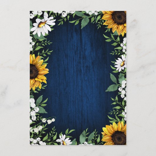 Navy Blue Sunflower Rustic Wedding Informatiekaartje (Achterkant)
