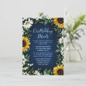 Navy Blue Sunflower Rustic Wedding Informatiekaartje (Staand voorkant)