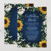 Navy Blue Sunflower Rustic Wedding Informatiekaartje (Voorkant / Achterkant)