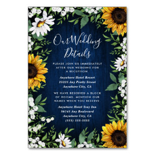 Navy Blue Sunflower Rustic Wedding Insert-kaarten Kaart