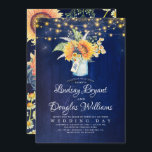 Navy Blue Sunflower Rustic Wedding Invitations Kaart<br><div class="desc">Marineblauw rustiek metselaar bruiloft uitnodiging met zonnebloemen,  waterverf madeliefjes,  wilde bloemen,  groen,  baby's adem... </div>