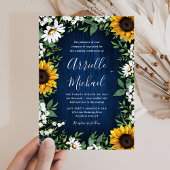 Navy Blue Sunflower Rustic Wedding Invitations Kaart