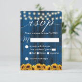 Navy Blue Sunflower Rustic Wedding RSVP (Staand voorkant)