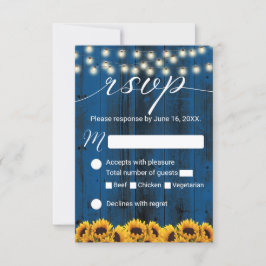 Navy Blue Sunflower Rustic Wedding RSVP Kaartje