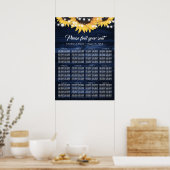 Navy Blue Sunflower Rustic Wood Seating Chart 12 Poster (Keuken)