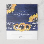 Navy Blue Sunflower Rustic Wood Weddenschap Plaatskaartje (Buitenkant ongevouwen)