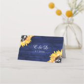 Navy Blue Sunflower Rustic Wood Weddenschap Plaatskaartje (Achterkant)