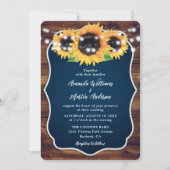 Navy Blue Sunflower Rustic Wood Wedding Kaart (Voorkant)