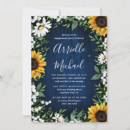 Navy Blue Sunflower Rustieke Boho Engagement Party Kaart