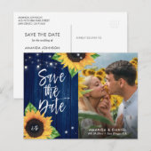 Navy Blue Sunflower Save the Date Photo Briefkaart (Voorkant / Achterkant)