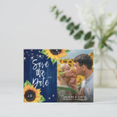 Navy Blue Sunflower Save the Date Photo Briefkaart (Staand voorkant)
