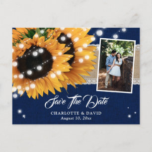 Navy Blue Sunflower Save the Date Photo Briefkaart