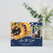 Navy Blue Sunflower Save the Date Photo Briefkaart (Staand voorkant)