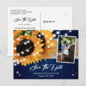 Navy Blue Sunflower Save the Date Photo Briefkaart (Voorkant / Achterkant)