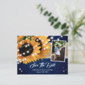 Navy Blue Sunflower Save the Date Photo Briefkaart (Staand voorkant)